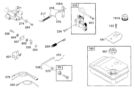 Controls, Elect, Fuel Tank Diagram and Parts List for 90102-0129-01  Briggs and Stratton Engine